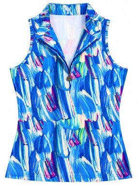 Tzu Tzu Blue Multi-Brushstroke Sleeveless top 0061